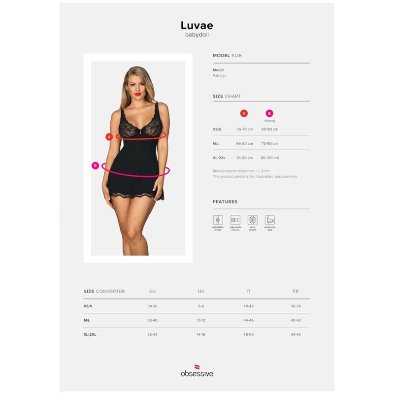 OBSESSIVE - BABYDOLL AND LUVAE THONG BLACK XS/S - Image 5